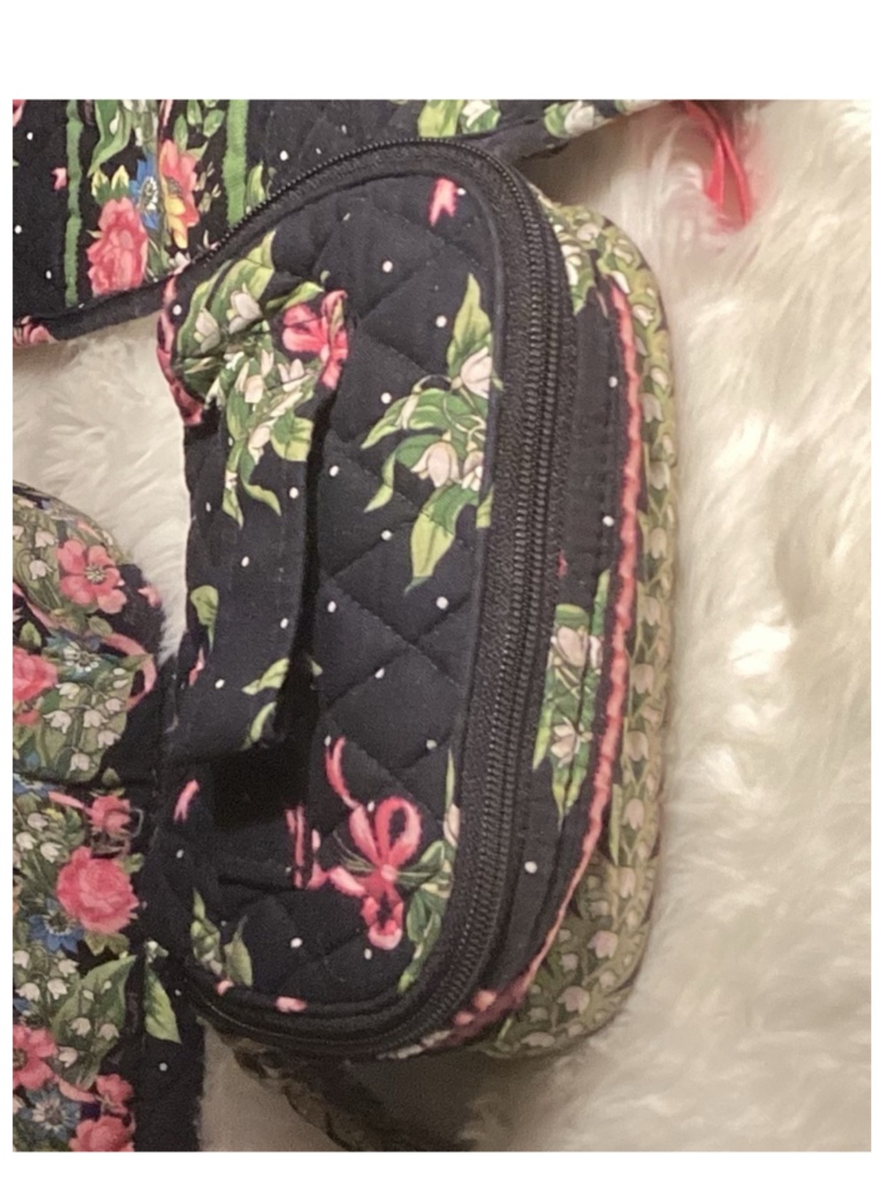 Vera Bradley Black Floral Hanging Travel Organizer with Pink Bows - Picture 2 of 4